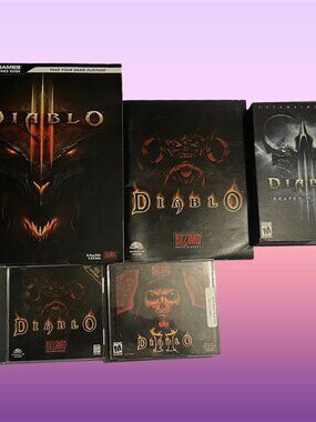Diablo Trilogy 1-3 PC Game & Guide Manual Lot Bundle Blizzad BradyGames